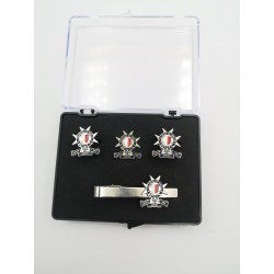 Custom-made cufflinks, tie clip and lapel pin set, in gift box